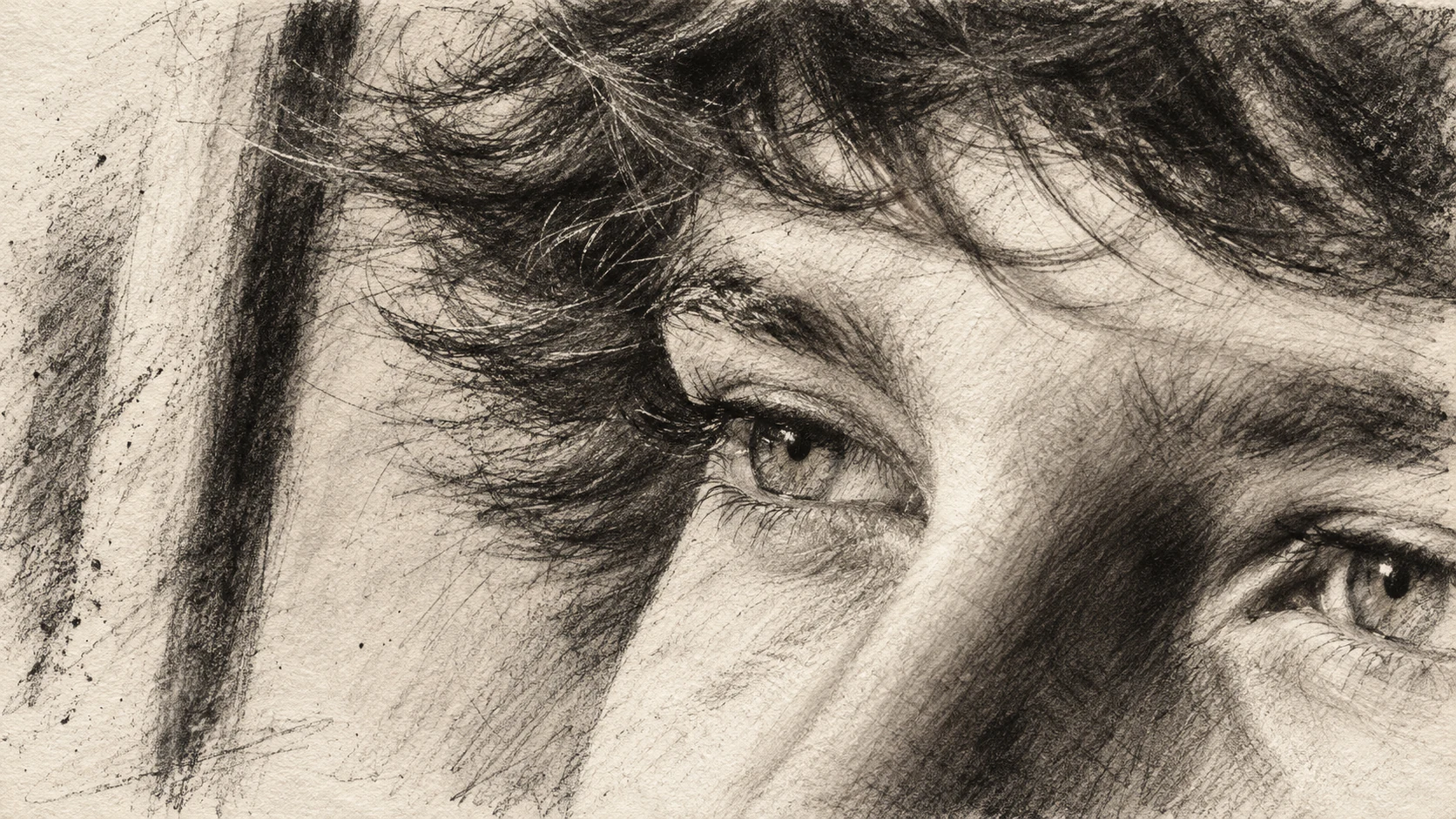 Portrait féminin dessiné au crayon en nuances sépia